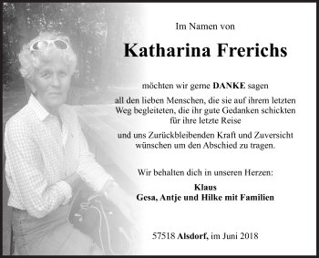 Traueranzeige von Katharina Frerichs von Siegener Zeitung