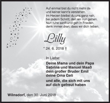 Traueranzeige von Lilly  von Siegener Zeitung