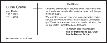 Traueranzeige von Luise Grebe von Siegener Zeitung