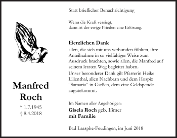 Traueranzeige von Manfred Roch von Siegener Zeitung