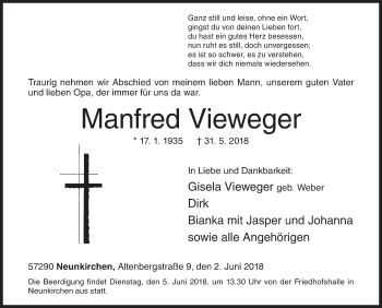 Traueranzeige von Manfred Vieweger von Siegener Zeitung