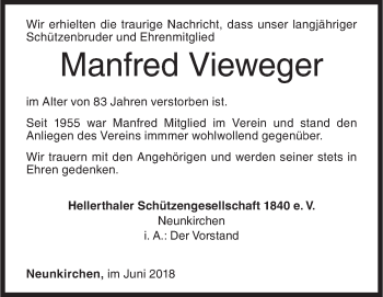 Traueranzeige von Manfred Vieweger von Siegener Zeitung