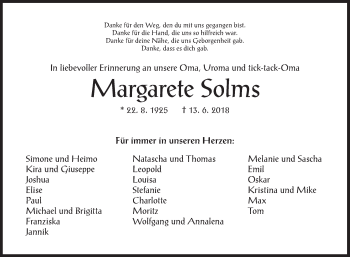 Traueranzeige von Margarete Solms von Siegener Zeitung