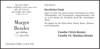 Traueranzeige von Margot Bender von Siegener Zeitung