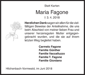 Traueranzeige von Maria Fagone von Siegener Zeitung