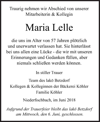 Traueranzeige von Maria Lelle von Siegener Zeitung