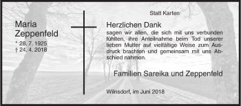 Traueranzeige von Maria Zeppenfeld von Siegener Zeitung