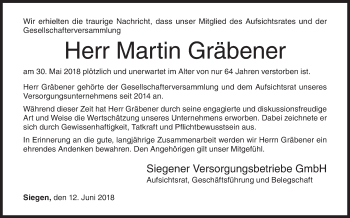 Traueranzeige von Martin Gräbener von Siegener Zeitung