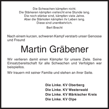 Traueranzeige von Martin Gräbener von Siegener Zeitung