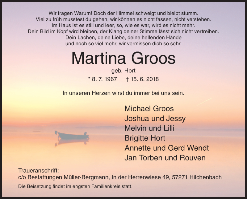  Traueranzeige für Martina Groos vom 16.06.2018 aus Siegener Zeitung
