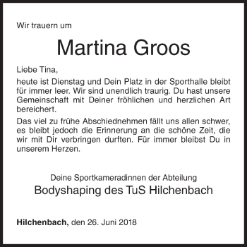 Traueranzeige von Martina Groos von Siegener Zeitung