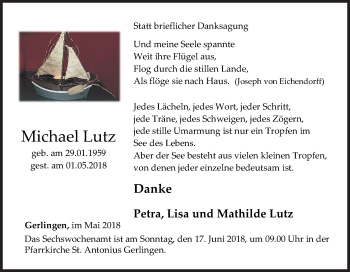 Traueranzeige von Michael Lutz von Siegener Zeitung