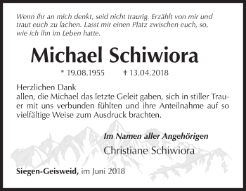 Traueranzeige von Michael Schiwiora von Siegener Zeitung