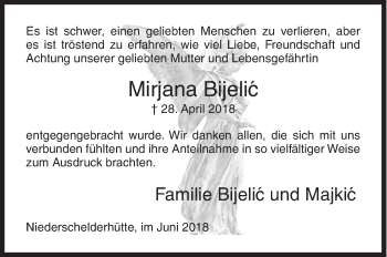 Traueranzeige von Mirjana Bijelic von Siegener Zeitung