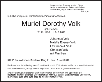 Traueranzeige von Muriel Dorothy Volk von Siegener Zeitung