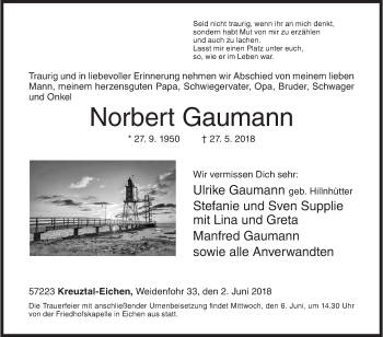 Traueranzeige von Norbert Gaumann von Siegener Zeitung