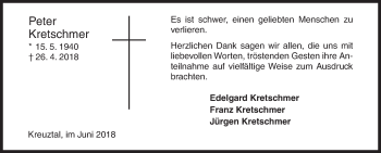 Traueranzeige von Peter Kretschmer von Siegener Zeitung