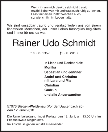 Traueranzeige von Rainer Udo Schmidt von Siegener Zeitung