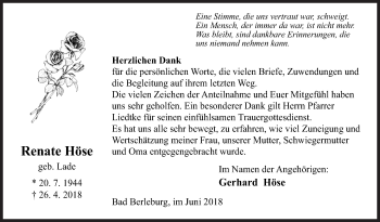 Traueranzeige von Renate Höse von Siegener Zeitung