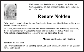 Traueranzeige von Renate Nolden von Siegener Zeitung