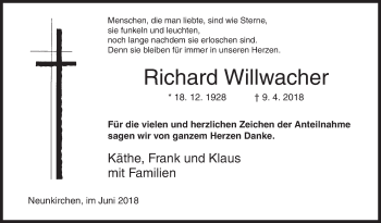 Traueranzeige von Richard Willwacher von Siegener Zeitung