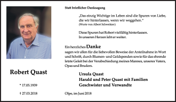 Traueranzeige von Robert Quast von Siegener Zeitung