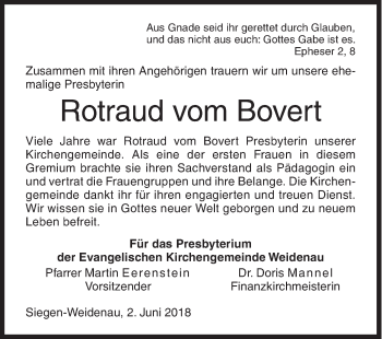 Traueranzeige von Rotraud vom Bovert von Siegener Zeitung