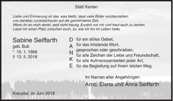 Traueranzeige von Sabine Seiffarth von Siegener Zeitung