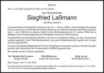 Traueranzeige von Siegfried Laßmann von Siegener Zeitung