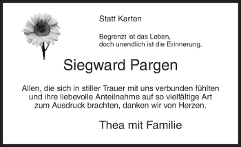 Traueranzeige von Siegward Pargen von Siegener Zeitung