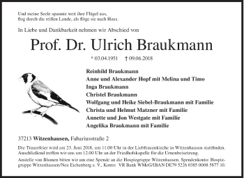 Traueranzeige von Ulrich Braukmann von Siegener Zeitung