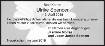 Traueranzeige von Ulrike Spencer von Siegener Zeitung