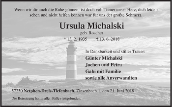 Traueranzeige von Ursula Michalski von Siegener Zeitung