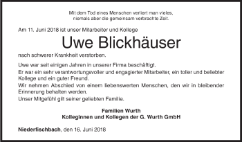 Traueranzeige von Uwe Blickhäuser von Siegener Zeitung
