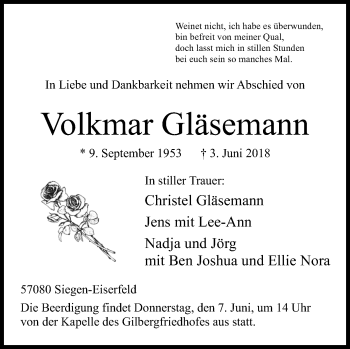 Traueranzeige von Volkmar Gläsemann von Siegener Zeitung
