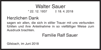Traueranzeige von Walter Sauer von Siegener Zeitung