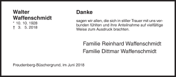 Traueranzeige von Walter Waffenschmidt von Siegener Zeitung
