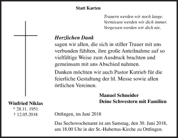 Traueranzeige von Winfried Niklas von Siegener Zeitung