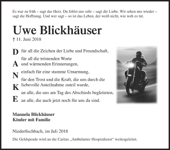 Traueranzeige von Uwe Blickhäuser von Siegener Zeitung