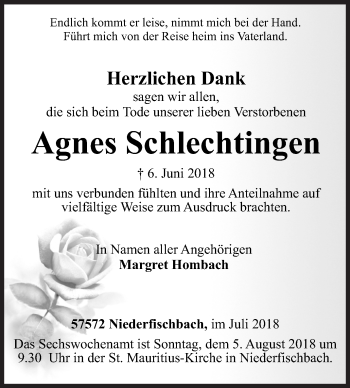 Traueranzeige von Agnes Schlechtingen von Siegener Zeitung