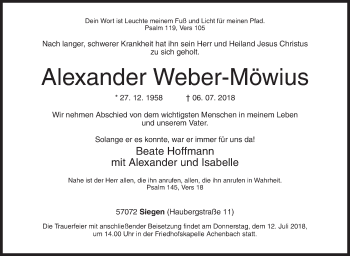 Traueranzeige von Alexander Weber-Möwius von Siegener Zeitung