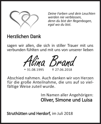 Traueranzeige von Alina Brand von Siegener Zeitung