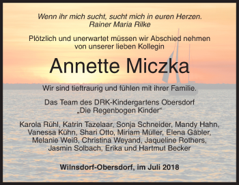 Traueranzeige von Annette Miczka von Siegener Zeitung