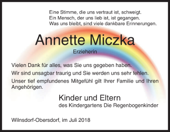 Traueranzeige von Annette Miczka von Siegener Zeitung