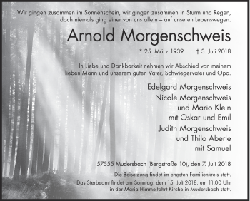 Traueranzeige von Arnold Morgenschweis von Siegener Zeitung