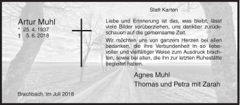 Traueranzeige von Artur Muhl von Siegener Zeitung
