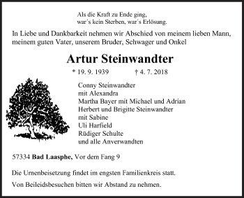 Traueranzeige von Artur Steinwandter von Siegener Zeitung