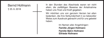 Traueranzeige von Bernd Hofmann von Siegener Zeitung