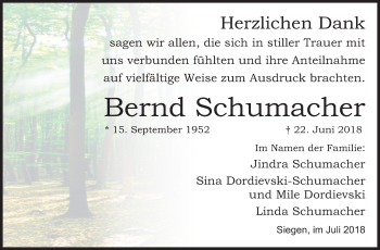 Traueranzeige von Bernd Schumacher von Siegener Zeitung