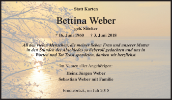 Traueranzeige von Bettina Weber von Siegener Zeitung